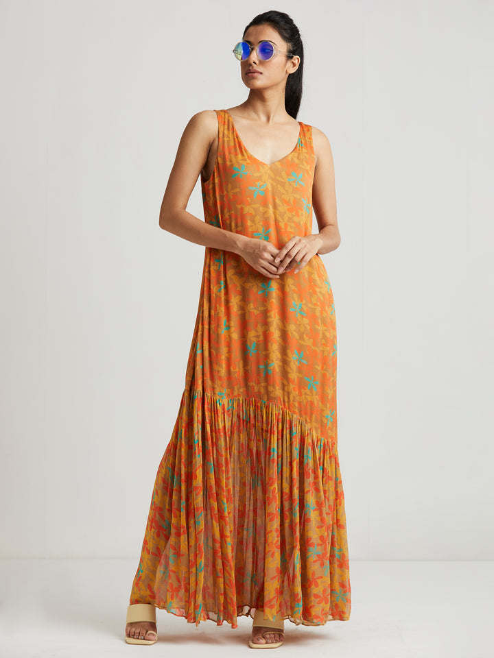Simone Floral Maxi Dress (Orange)