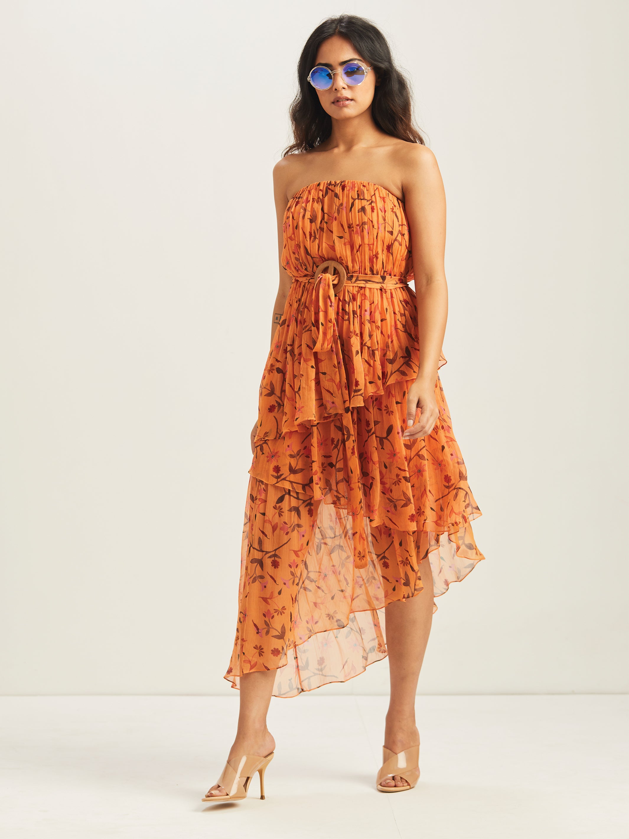 Sila Asymmetrical Tiered Maxi Dress (Saffron)