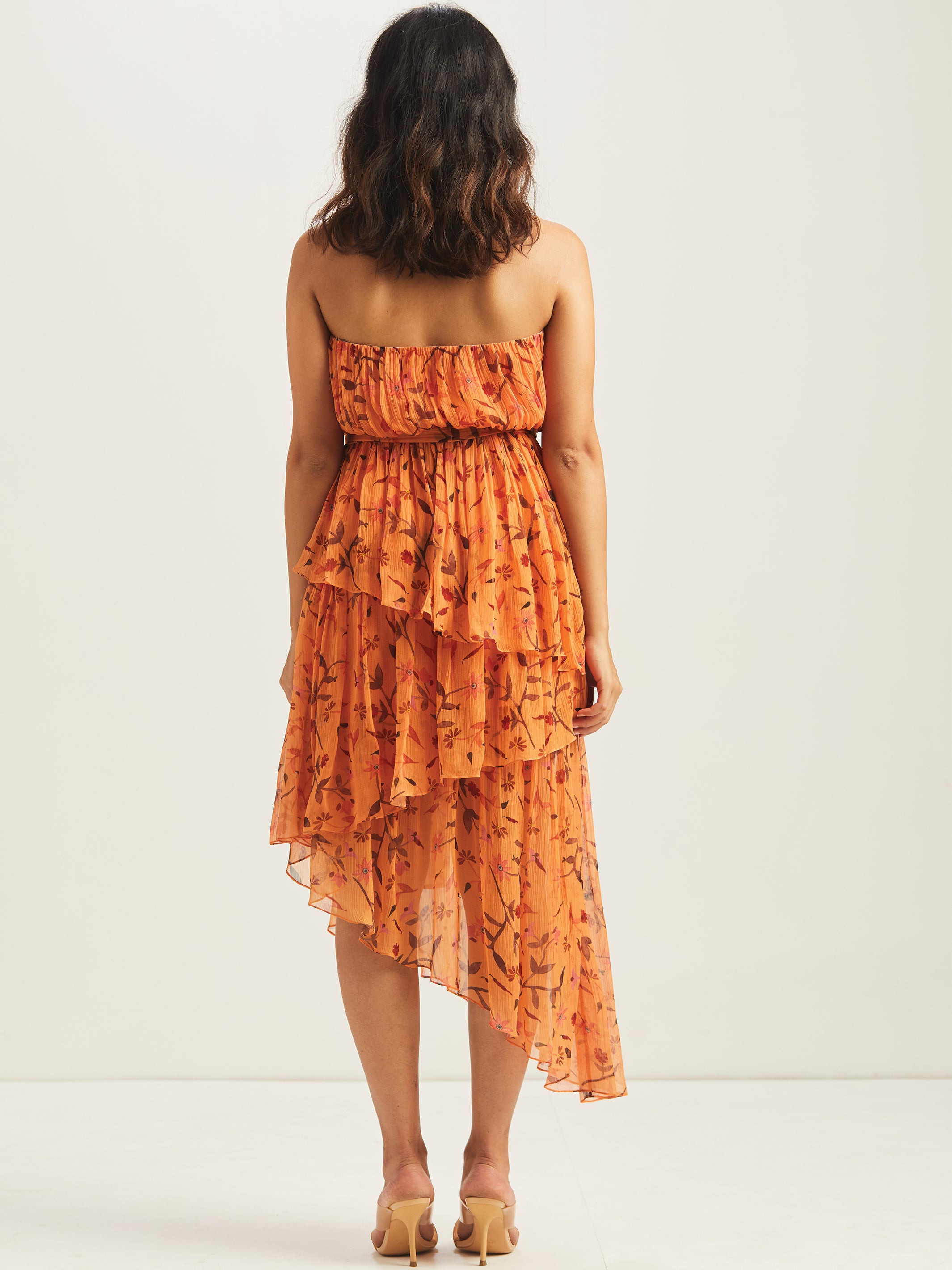 Sila Asymmetrical Tiered Maxi Dress (Saffron)