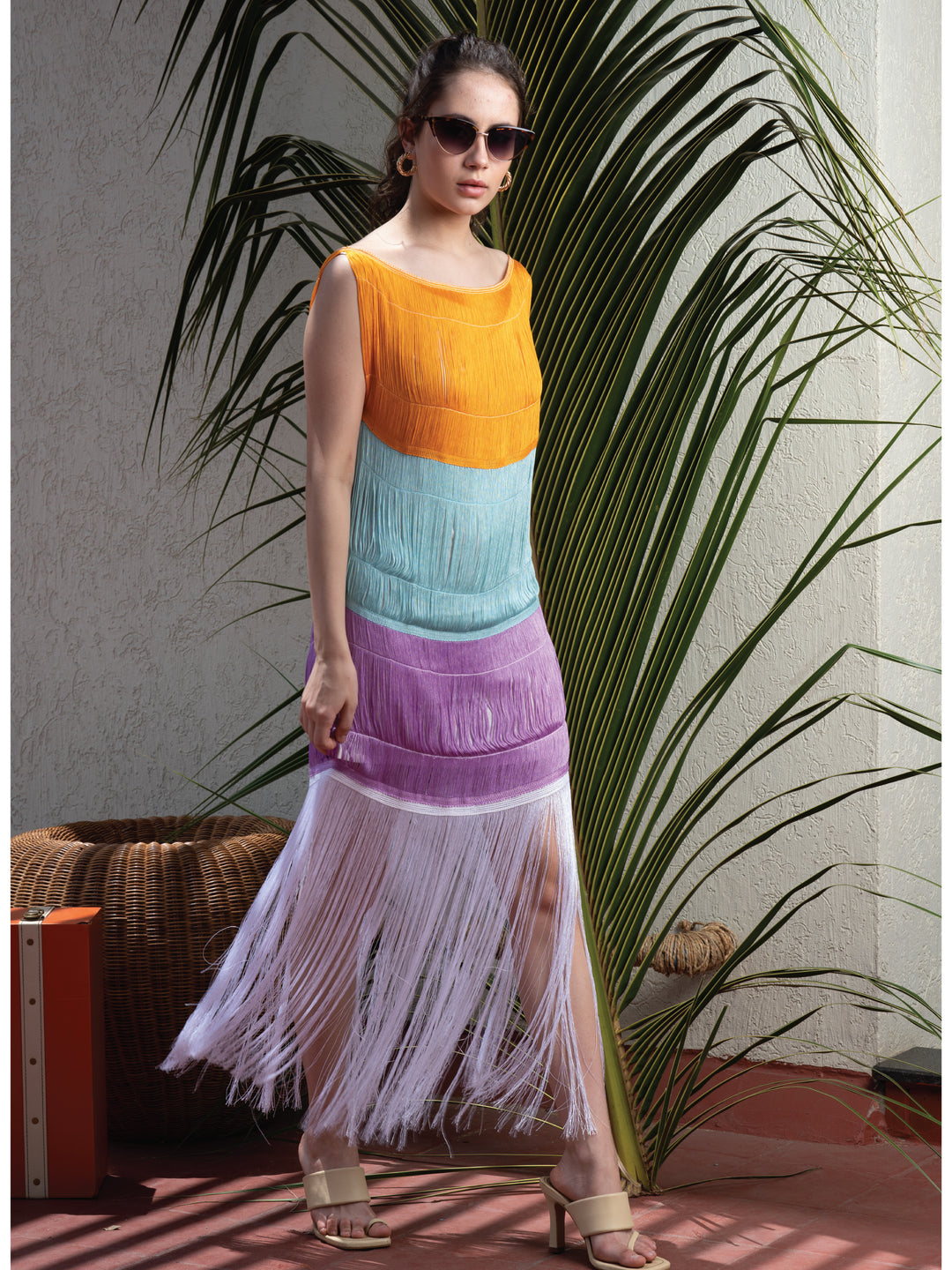 Citrus Lace Fringe Maxi Dress